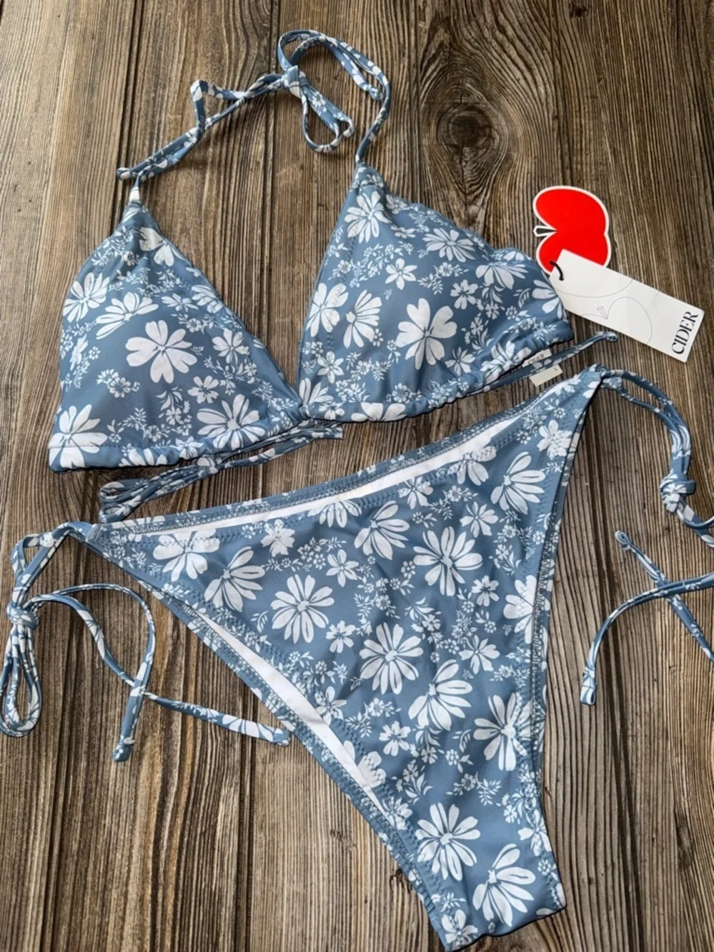 Cider Bikini NEW Floral Tie Top & Bottom boho large